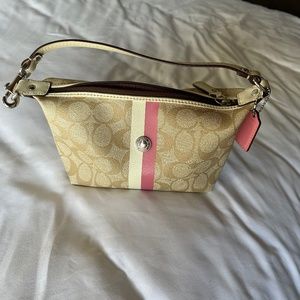 Coach Boat Shoulder Mini Bag in Tan Signature Print